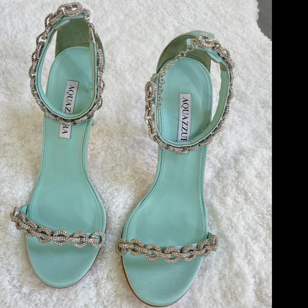 Aquazzura Turquoise Crystal-Embellished Strappy Heels